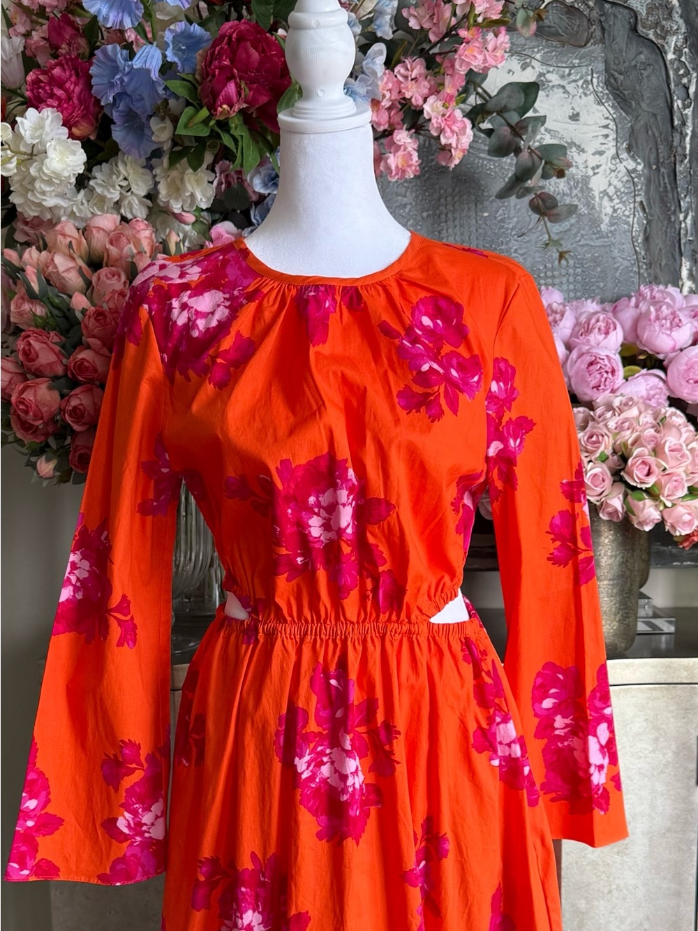SCOOP Bright Orange Floral Long-Sleeve Women’s Dress